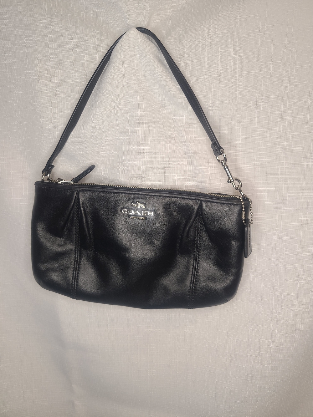 BLack Coach Colette Pleated Leather Wristlet
